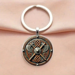 Viking Double Axe Alloy Keychain – Norse Shield Design