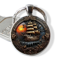 Vintage Sailing Ship Alloy Keychain – Nautical Adventure Key Ring