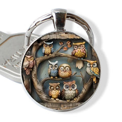 Cute Owl Family Alloy Keychain