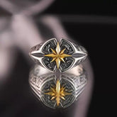 Nordic Compass Star Alloy Ring – Vintage Gold & Silver Tone