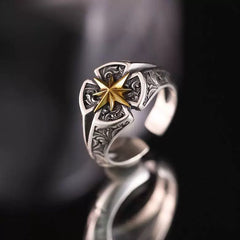 Nordic Compass Star Alloy Ring – Vintage Gold & Silver Tone