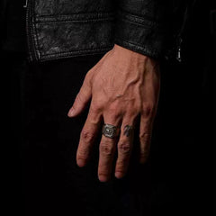 Hexagon Evil Eye Alloy Ring – Adjustable Vintage Protection Ring