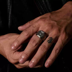 Hexagon Evil Eye Alloy Ring – Adjustable Vintage Protection Ring