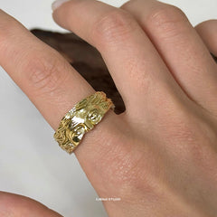 Vintage Alloy Face Open Ring – Artistic Statement Jewelry