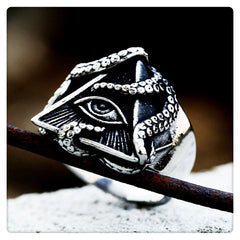 All-Seeing Eye Pyramid Ring with Octopus Tentacles 