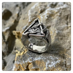 All-Seeing Eye Pyramid Ring with Octopus Tentacles 