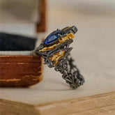 Baroque Blue Crystal Alloy Ring – Vintage Gothic Royal Statement Jewelry