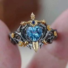 Thorned Rose Alloy Ring with Blue Crystal