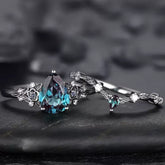 Vintage Teardrop Zirconia Ring Set – Alloy, Floral Design,