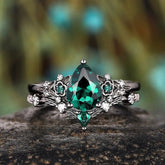 Vintage Emerald Green Zirconia Ring Set – Alloy Floral Design Statement Jewelry