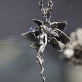 Celestial Angel Wing Pendant Necklace with Crystal Orb
