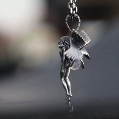 Celestial Angel Wing Pendant Necklace with Crystal Orb