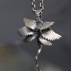Celestial Angel Wing Pendant Necklace with Crystal Orb