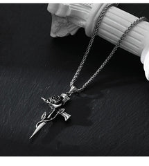 Rose Cross Pendant Necklace