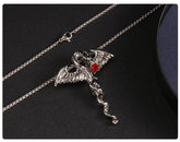  Winged Serpent Pendant Necklace with Red Gem
