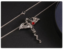  Winged Serpent Pendant Necklace with Red Gem