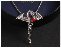  Winged Serpent Pendant Necklace with Red Gem