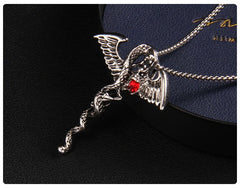  Winged Serpent Pendant Necklace with Red Gem