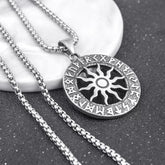 Viking Sun Wheel Rune Pendant Necklace – Norse Amulet with Ancient Runes