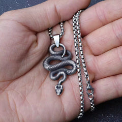 Vintage Twisted Snake Pendant Necklace – Gothic Serpent Amulet Jewelry