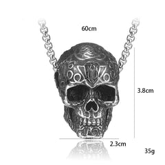 Vintage Gothic Skull Pendant Necklace – Engraved Punk Rock Jewelry