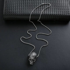 Vintage Gothic Skull Pendant Necklace – Engraved Punk Rock Jewelry