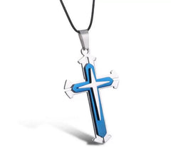 Layer Cross Pendant Necklace – Black & Blue