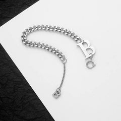 Stainless Steel Chunky Chain Bracelet with Letter B Charm