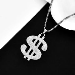 Dollar Sign Pendant Necklace – Hip Hop Style, Silver-Tone