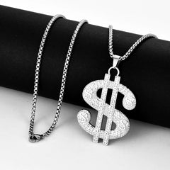 Dollar Sign Pendant Necklace – Hip Hop Style, Silver-Tone