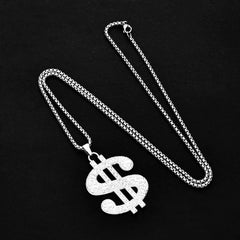 Dollar Sign Pendant Necklace – Hip Hop Style, Silver-Tone