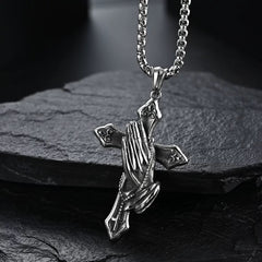 Alloy Praying Hands Cross Pendant Necklace – Faith & Prayer Jewelry