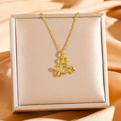 Alloy Bee & Star Charm Pendant Necklace – Gold & Silver
