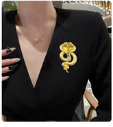 Vintage Alloy Cobra Snake Brooch – Gold