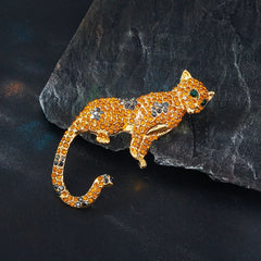 Vintage Alloy Leopard Brooch – Orange Crystal Animal Pin