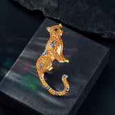 Vintage Alloy Leopard Brooch – Orange Crystal Animal Pin