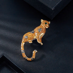 Vintage Alloy Leopard Brooch – Orange Crystal Animal Pin