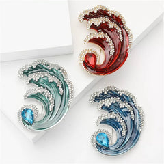 Crystal Wave Statement Brooch – Ocean Inspired Enamel Pin