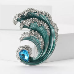 Crystal Wave Statement Brooch – Ocean Inspired Enamel Pin