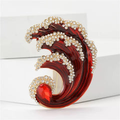 Crystal Wave Statement Brooch – Ocean Inspired Enamel Pin