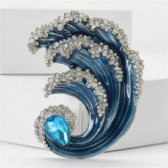Crystal Wave Statement Brooch – Ocean Inspired Enamel Pin
