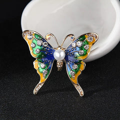 Elegant Alloy Butterfly Brooch with Rhinestones and Pearl Center
