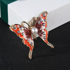 Elegant Alloy Butterfly Brooch with Rhinestones and Pearl Center