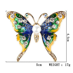 Elegant Alloy Butterfly Brooch with Rhinestones and Pearl Center