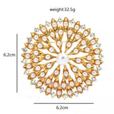 Elegant Gold Alloy Pearl Flower Brooch Pin for Women
