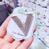 Elegant Alloy Crystal Letter "V" Brooch Pin for Women