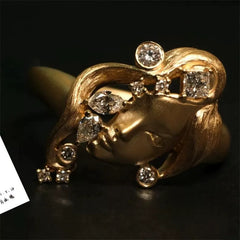 Luxury Alloy Gold-Plated Diamond-Accented Statement Ring