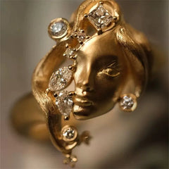 Luxury Alloy Gold-Plated Diamond-Accented Statement Ring