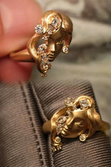 Luxury Alloy Gold-Plated Diamond-Accented Statement Ring
