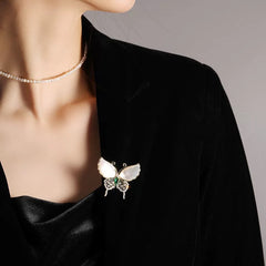 Elegant Butterfly Brooch – of-Pearl Wings and Crystal Accents